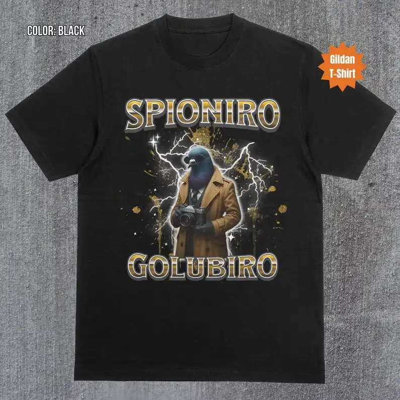 Spioniro Golubiro Funny Shirt, Italian Brainrot T-Shirt, Bootleg Rap Tee, Funny Spy Pigeon Meme, Weird Absurd Funny Shirt