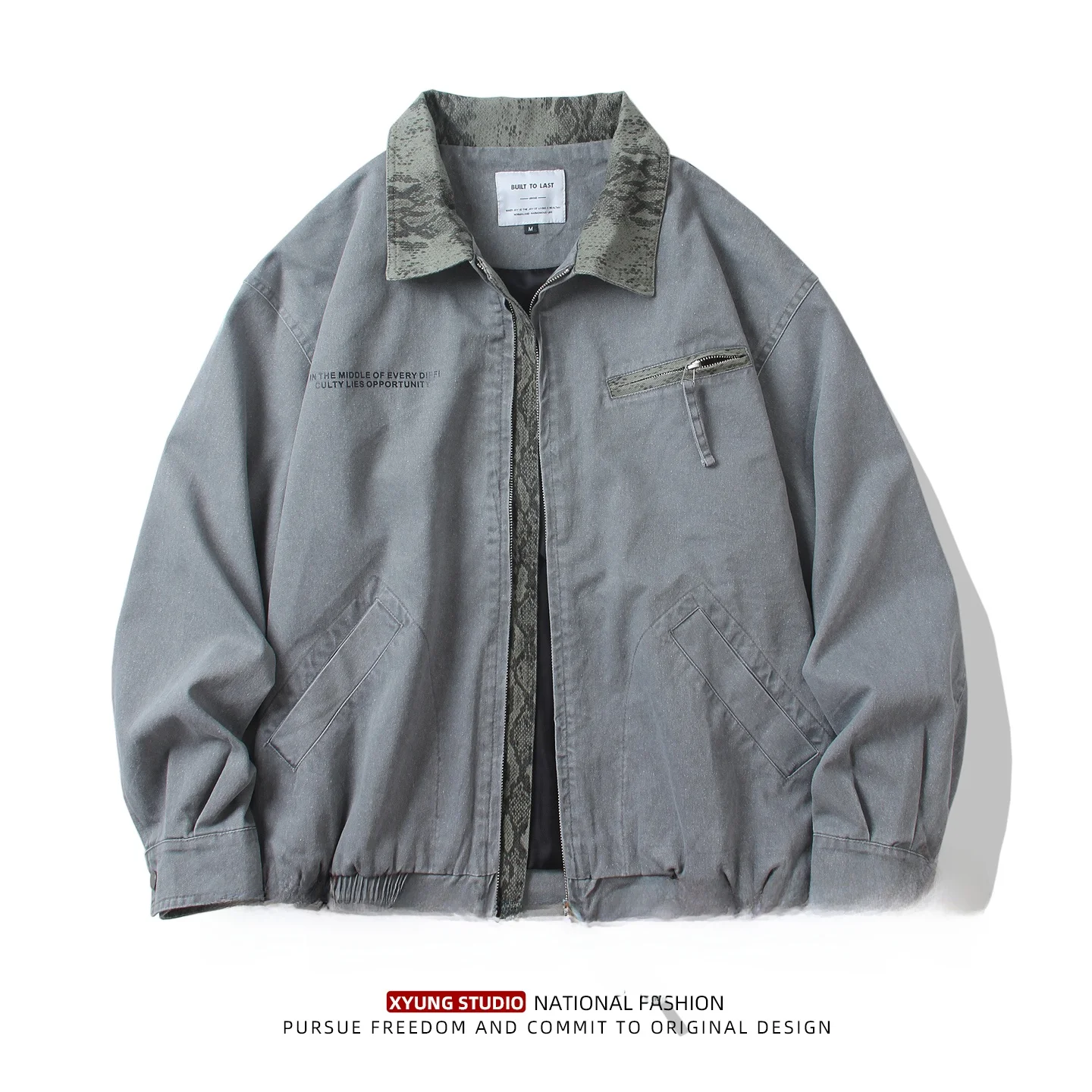 

Fall New American Detroit Workwear Collared Jaet Men Loose Casual Versatile Outerwear Japanese Color Blo Top Cotton Fabric