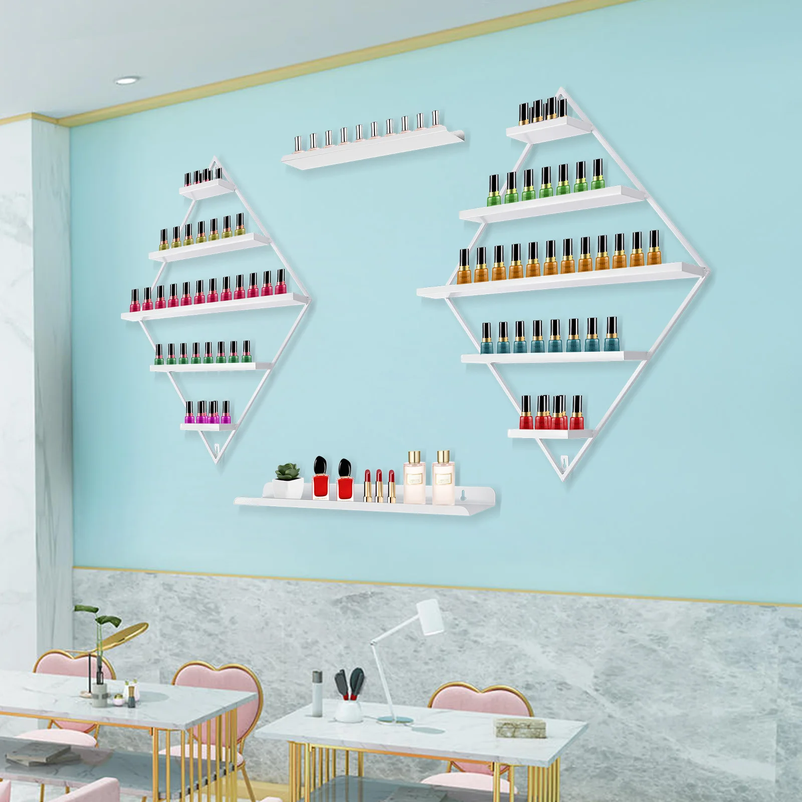 

2 Pcs Metal Nail Polish Racks, Wall-mounted Organizer With 5 Layers, Fingernail Polish Holder For Stores, Nail Salons