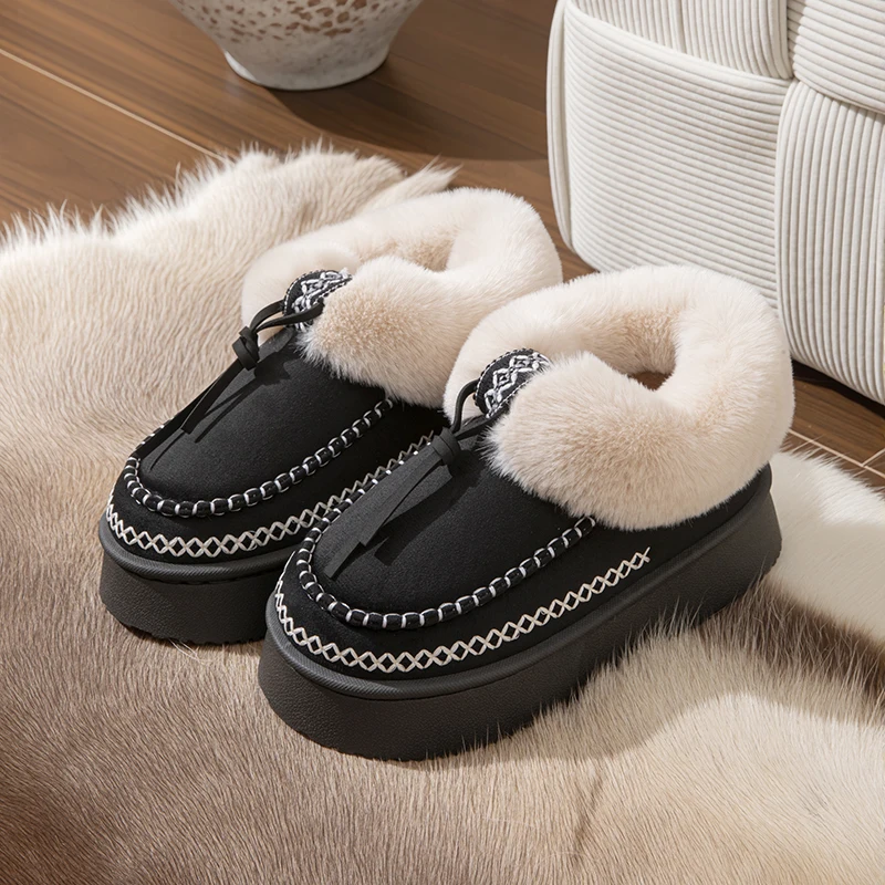 الشتاء رقيق المرأة النعال عادية أفخم الفاخرة مصمم أحذية امرأة داخلي في الهواء الطلق منصة غامض الفراء الشرائح حذاء بوت بطول الكاحل لينة #2