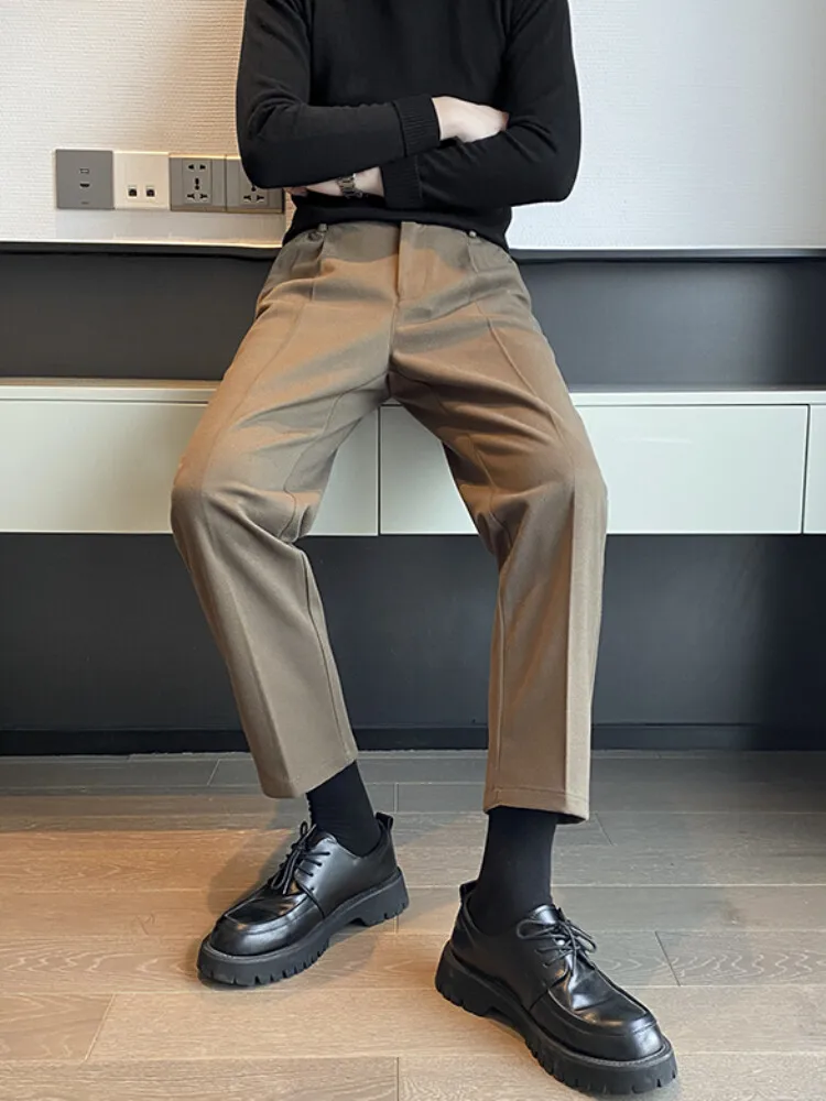 

Thiened Woolen Men's Straight Leg Suit Pants Autumn Winter Warm Casual Leisure Long Trousers Loose Elastic Cool Sle