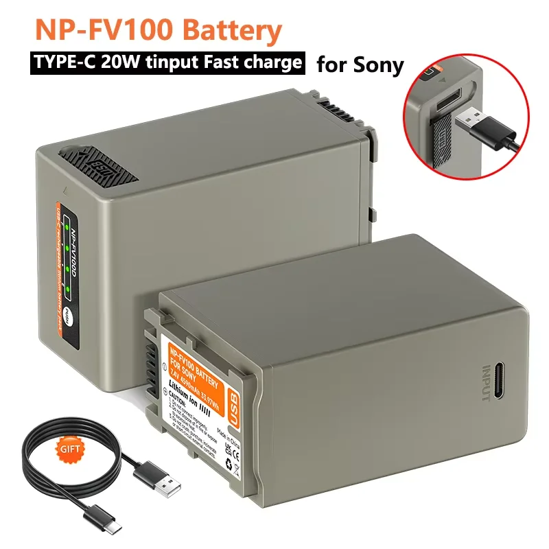 PALO 4590mAh NP-FV100 NP-FV70 Battery with 5V/2A Type-C Input for Sony FDR-AX33, FDR-AX53, FDR-AX60, FDR-AX700, FDR-AXP33,AX100E