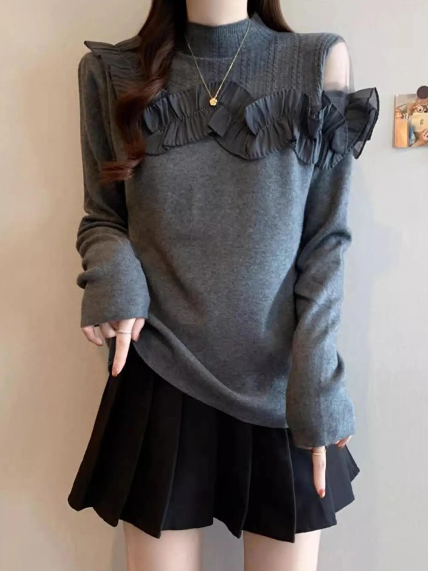 

Женская трикотажная блузка с высоким воротником Ele Long Sve, весенняя коллекция, большие размеры, базовая верхняя одежда для ношения под одеждой