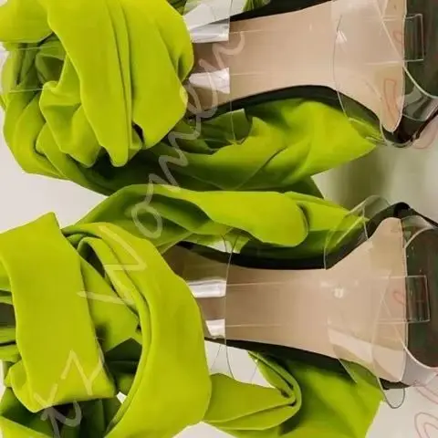 Mesh Wrap Ankle Sandals Bow Tie Stiletto Heel Peep Toe Buckle Back Y2K Party Women Shoes Mixed Color Fashion Elegant Elegant New