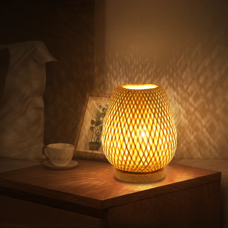 Bamboo Weaving Bamboo Handicrafts Minimalist Bedroom Study Desk Small Book Lamp bedside table desk lamp Japanese book lamp