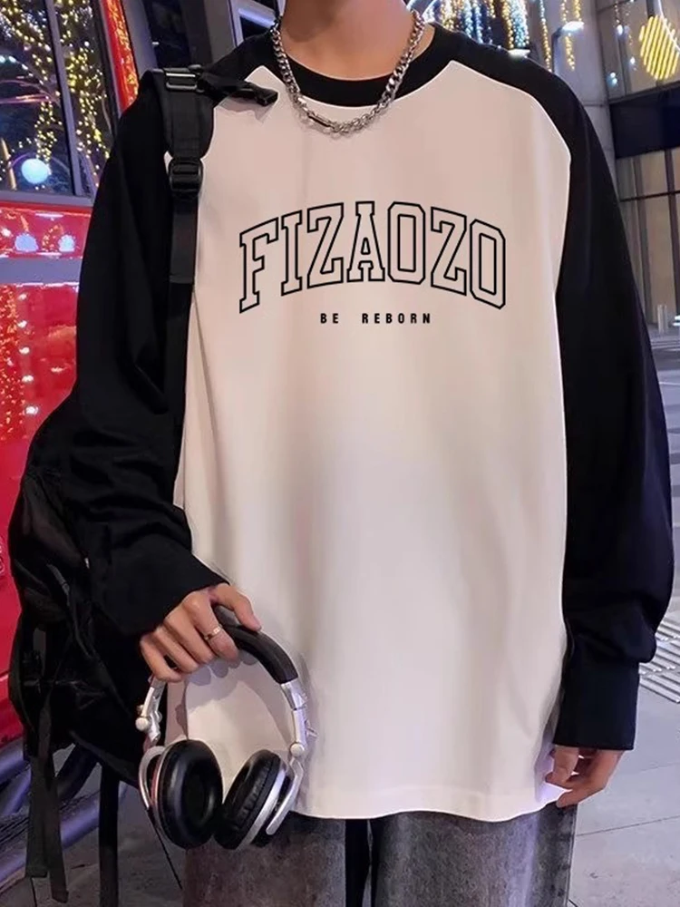 قميص رجالي بأكمام طويلة من القطن الخالص بتصميم فضفاض لفصلي الربيع والخريف، قميص أساسي جديد بألوان متباينة وطباعة على الكتف من... #3