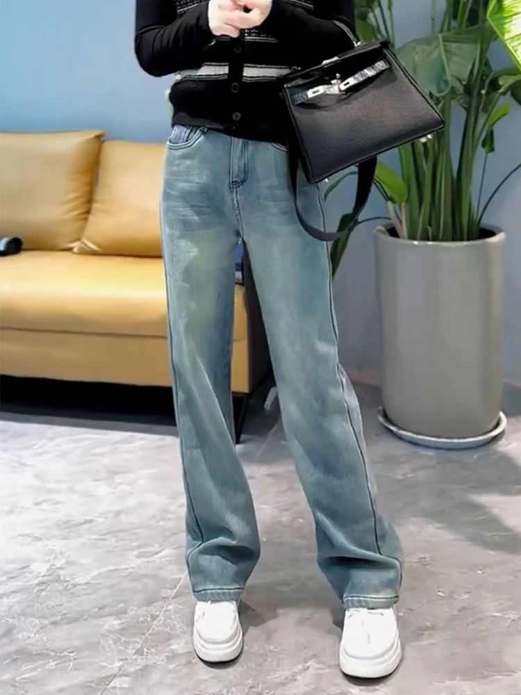 Jeans a gamba dritta slim fit da donna Faionable primavera estate dimagranti pantaloni a gamba larga lunghi ricamati di grandi dimensioni