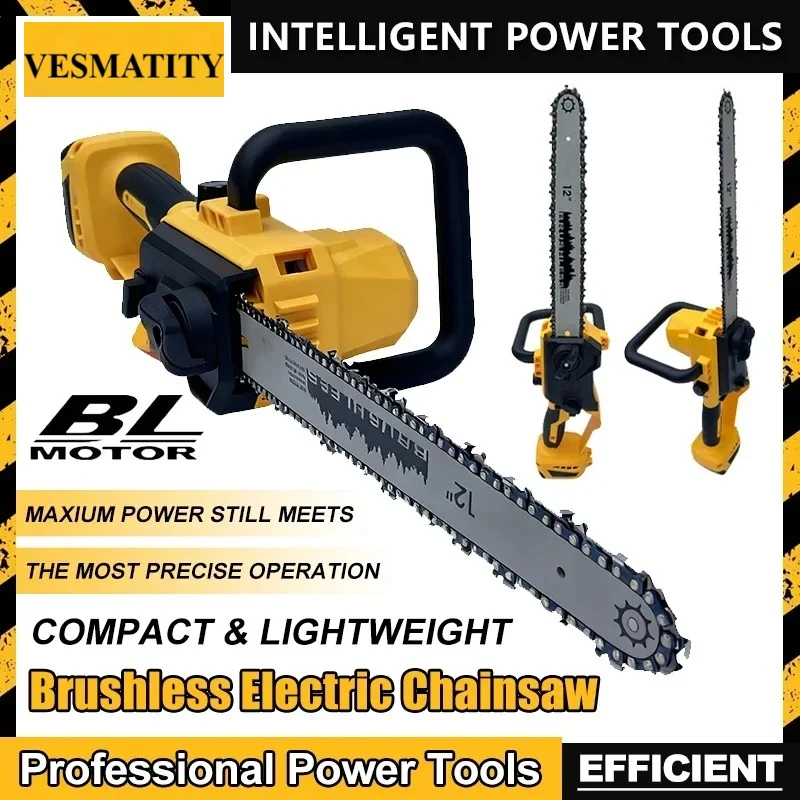 Kabellose Kettensäge mit automatischer Ölschmierung, Kettensäge zum Entwässern, zum Fällen von Bäumen und zum Holzhacken, elektrisches Sägewerkzeug für Dewalt-Akkus.