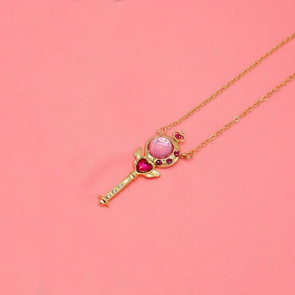 

Cute Metal Anime Necklace Cosplay Props Crystal Magic Wand Crystal Necklace Jewelry DIY Cosplay For