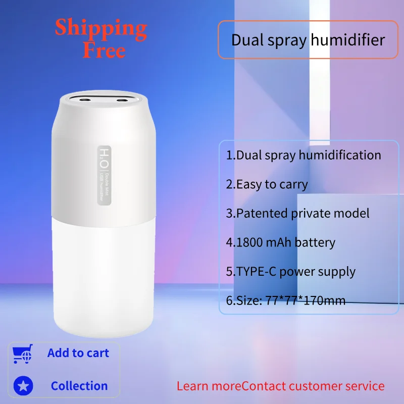 Portable Rechargeable 300ml Mini Car Dual Jet Humidifier with LED Night Light USB Silent Ultrasonic Air Humidifier