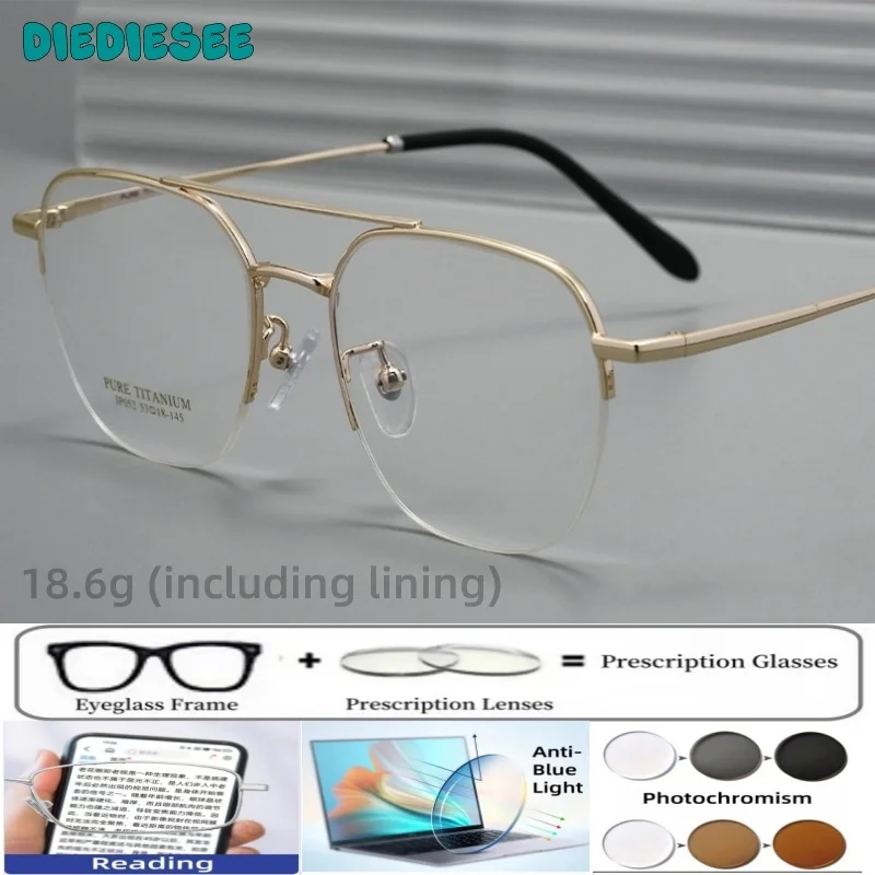 

DIEDIESEE Ultra Light Personalized Trendy Prescription Glasses Double Beam Half Frame Adjustable Degree Prescription Glasses 052