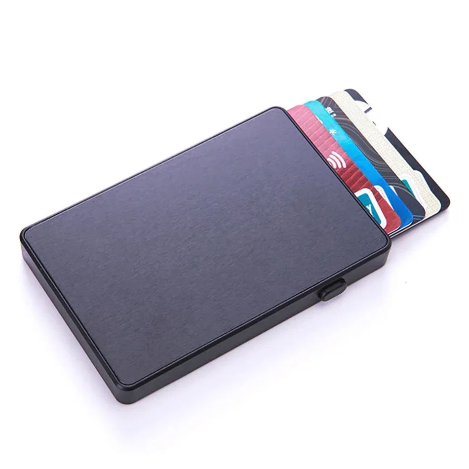 Ultra Thin Aluminum Alloy RFID Card Wallet Business Person Credit Card Box Mini Anti-theft Brush Automatic Pop-up Bank Card Case