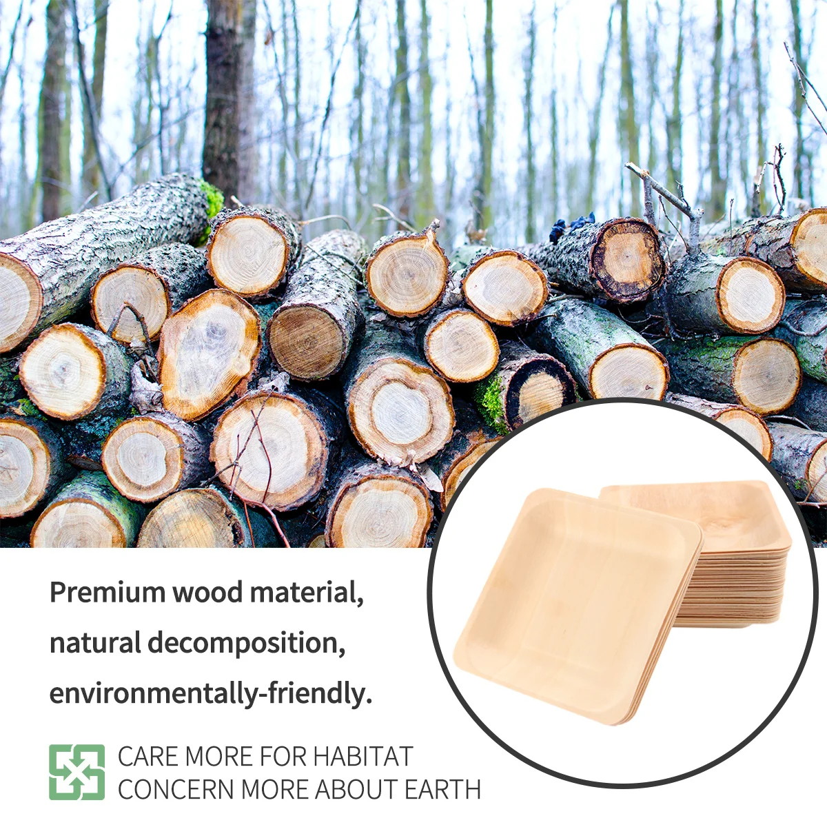 

50Pcs Wood Tableware Square Disposable Wooden Plate for Restaurant Birthday Event Sturdy Lightweight Non-Toxic Compostable