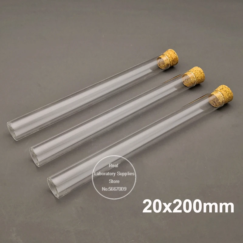 5-10-20pcs 20x100mm / 20x150mm / 20x200mm Clear Lab Flat Bottom Thickening  Glass Test Tube with Cork Stoppers