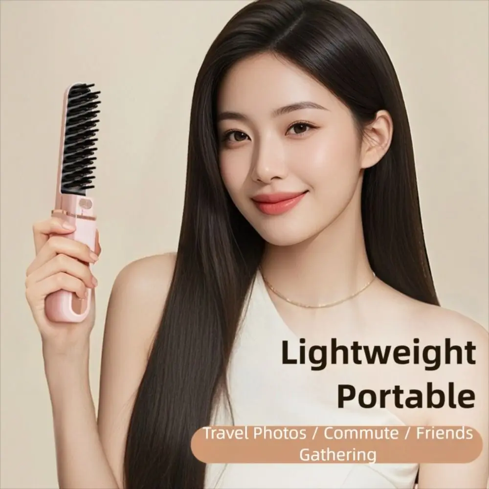 New Wireless Hair Straightener with Lid Type-C Straight Hair Comb Rechargeable 3 Temp Settings Straightening Comb view 4