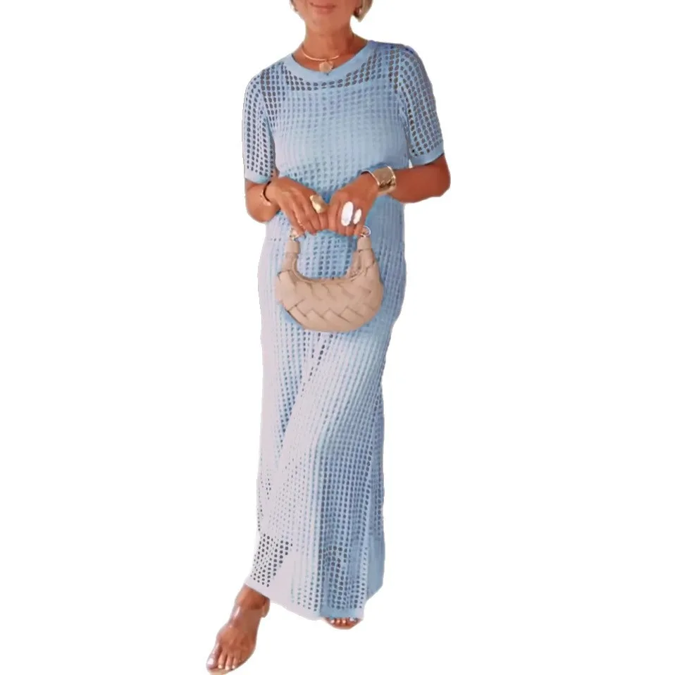 Zweiteiliges, körperbetontes Damenkleid mit Rundhalsausschnitt und Ausschnitt, lässig, Sommer, 2025, modisch, eleganter Stil