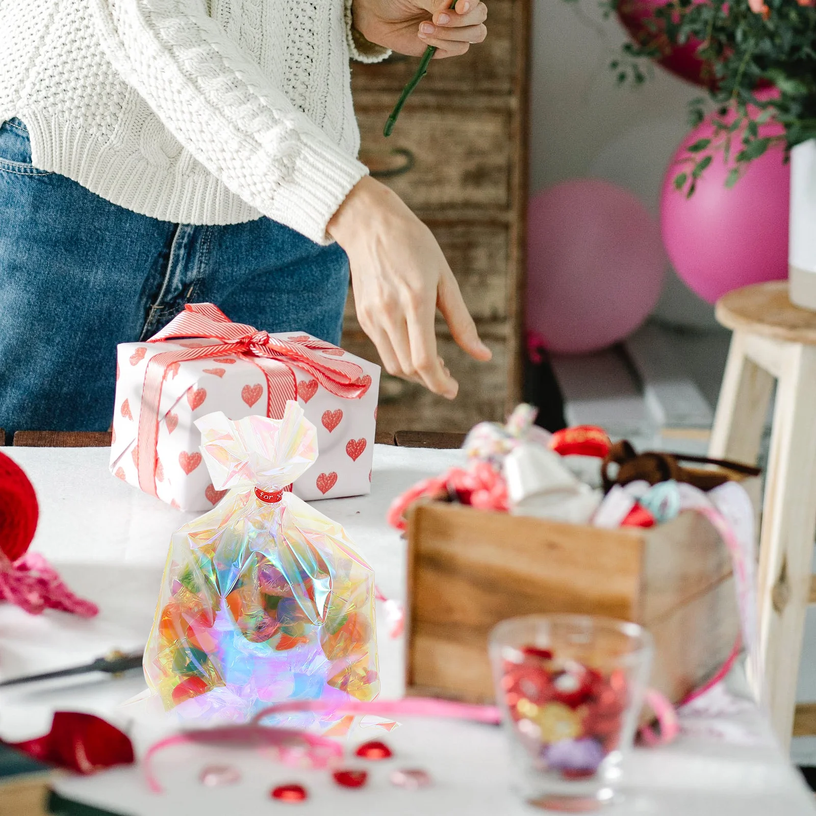 

100Pcs Candy Wrapping Bags Transparent Plastic Gift Packaging Bags for Baking Party Treats Candy Packing Pouches