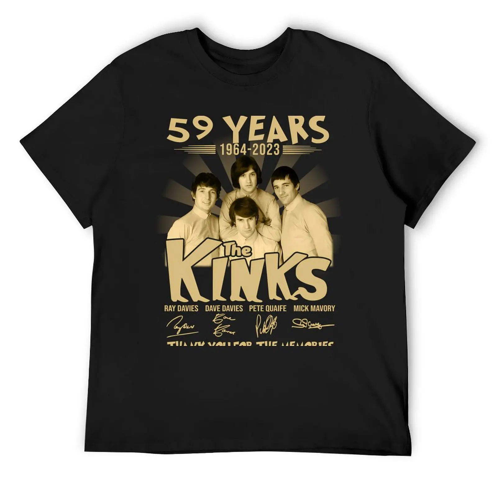 59 years 1964 2023 the Kinks signatures thank you for the memories T-Shirt tops black t-shirts for men