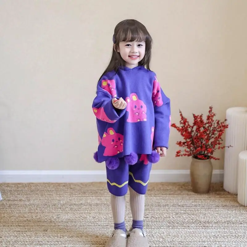 

Kawaii корейская версия свитер для девочек осень-зима новая модель шерстяной трикотаж с краями комплект из 2 предметов толстовка на флисовой подкладке шорты Хэллоуин