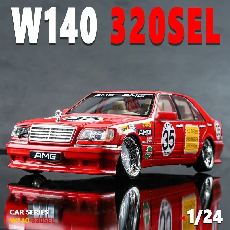 1:24 W140 320SEL Alloy Classic Car Model Scale Modle Diecast Metal Toy Vehicle Sound＆Light Simulation Collectible Kids Toy Gifts