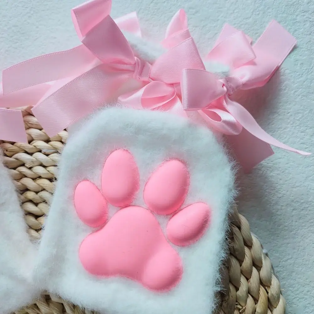 Coral Velvet Cat Paw Plush Socks Kitten Claw Paw Pads 3D Cat Paw Socks Lolita Style Cold-proof Bowknot Warm Socks Indoor