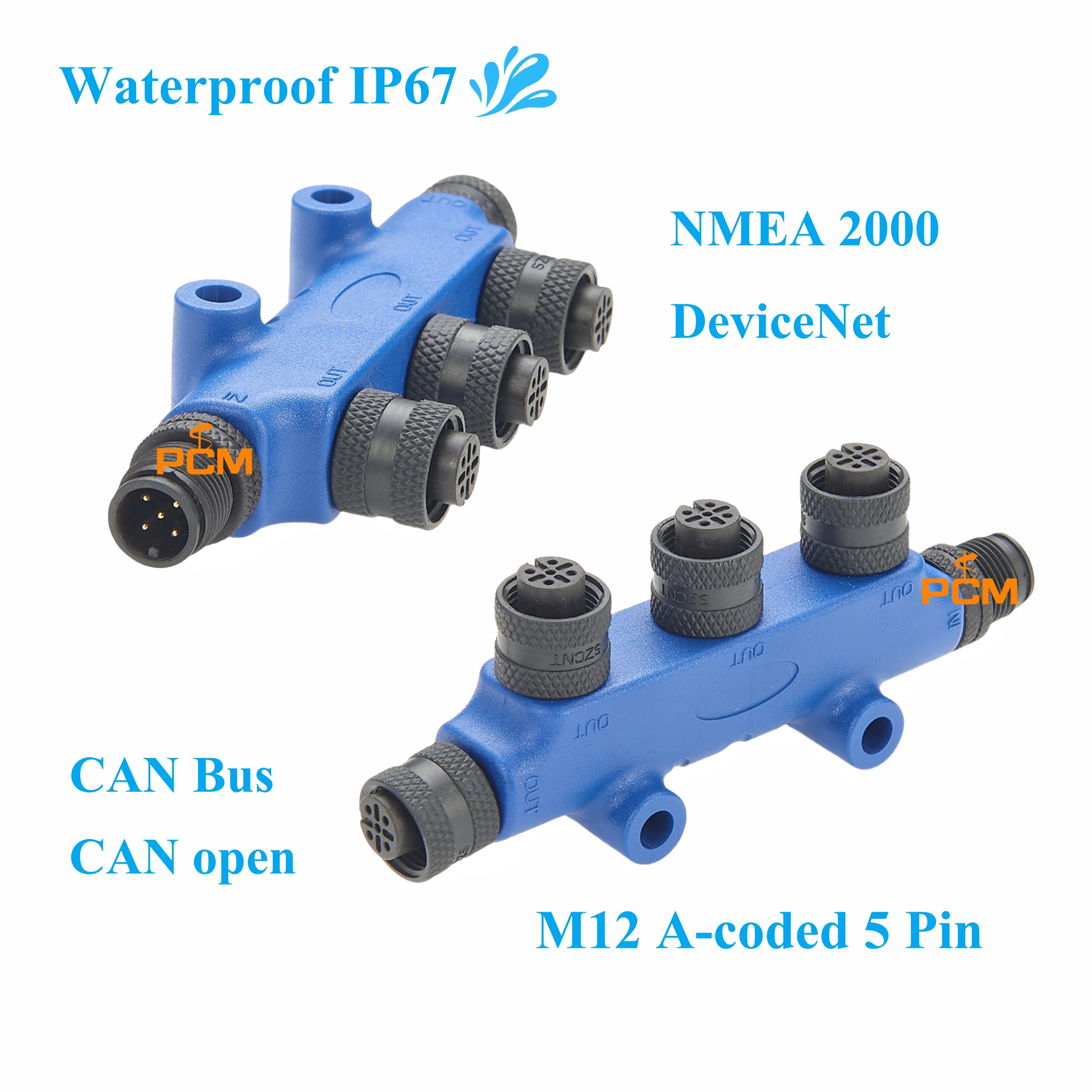 Ethernet M12 A-code 5 Pin CAN Waterproof T Connector Cable Micro-C Low Loss 3 Way Joiner for PROFIBUS CANBus CANopen N2K Sensor