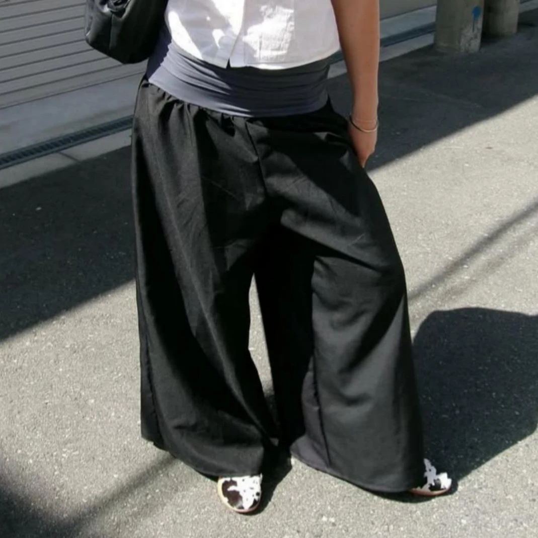 Women Oversized Pants Contrast High Rise Wide Leg Sweatpants Casual Loose Trousers Stylish Streetwear