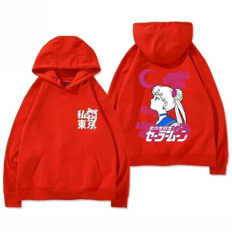 

Sailor Moon Trend Water Ice Moon Animation Painting Peripheral Cartoon Printing Loose Hooded Men's Autumn Winter Sweater