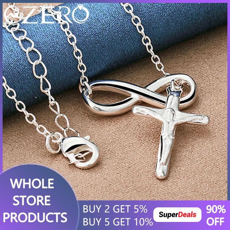 

ALIZERO 925 Sterling Silver Jesus Cross Pendant Necklace With 18 Inch Chain For Women Men Wedding Party Fashion Jewelry Gifts