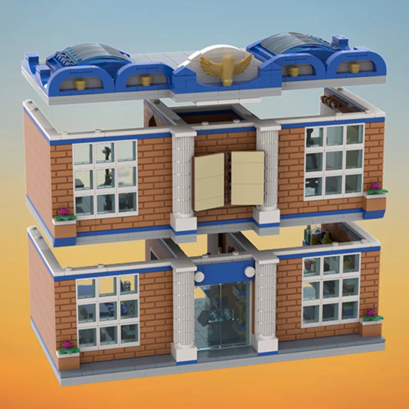 مدينة عرض الشارع نموذج MOC قوالب بناء مدرسة المدينة مفتوحة الظهر وحدات التكنولوجيا الأطفال هدايا العيد تجميع اللعب البدلة