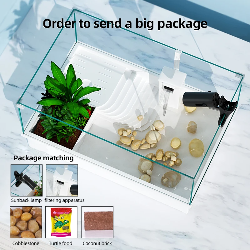 

Turtle Tank Large with Sunscreen Turtle Box Turtle Basin Landscaping Villa Feeding Box Ecological Glass Tank