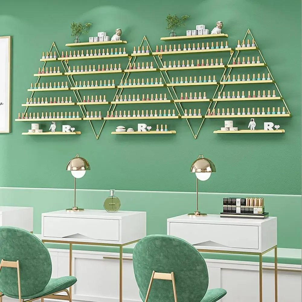 Gold Wall-Mounted Metal Nail Polish Rack, 10pcs for Nail Polish and Essential Oil Bottles, Ideal for Nail or Retail Shops
