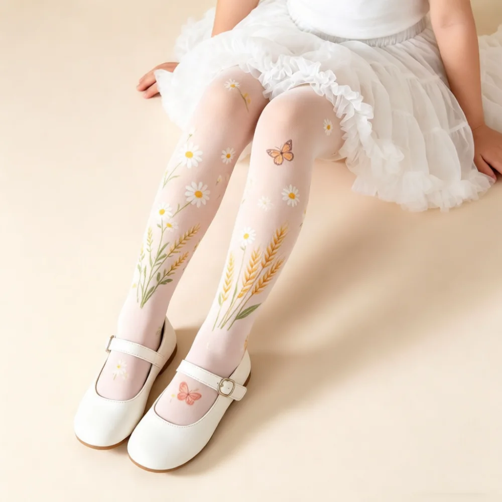 Girls White Pantyhose Summer Thin Tights Digital Printed Cartoon Stockings Comfortable Soft Breathable Kids Base Layer Clothing