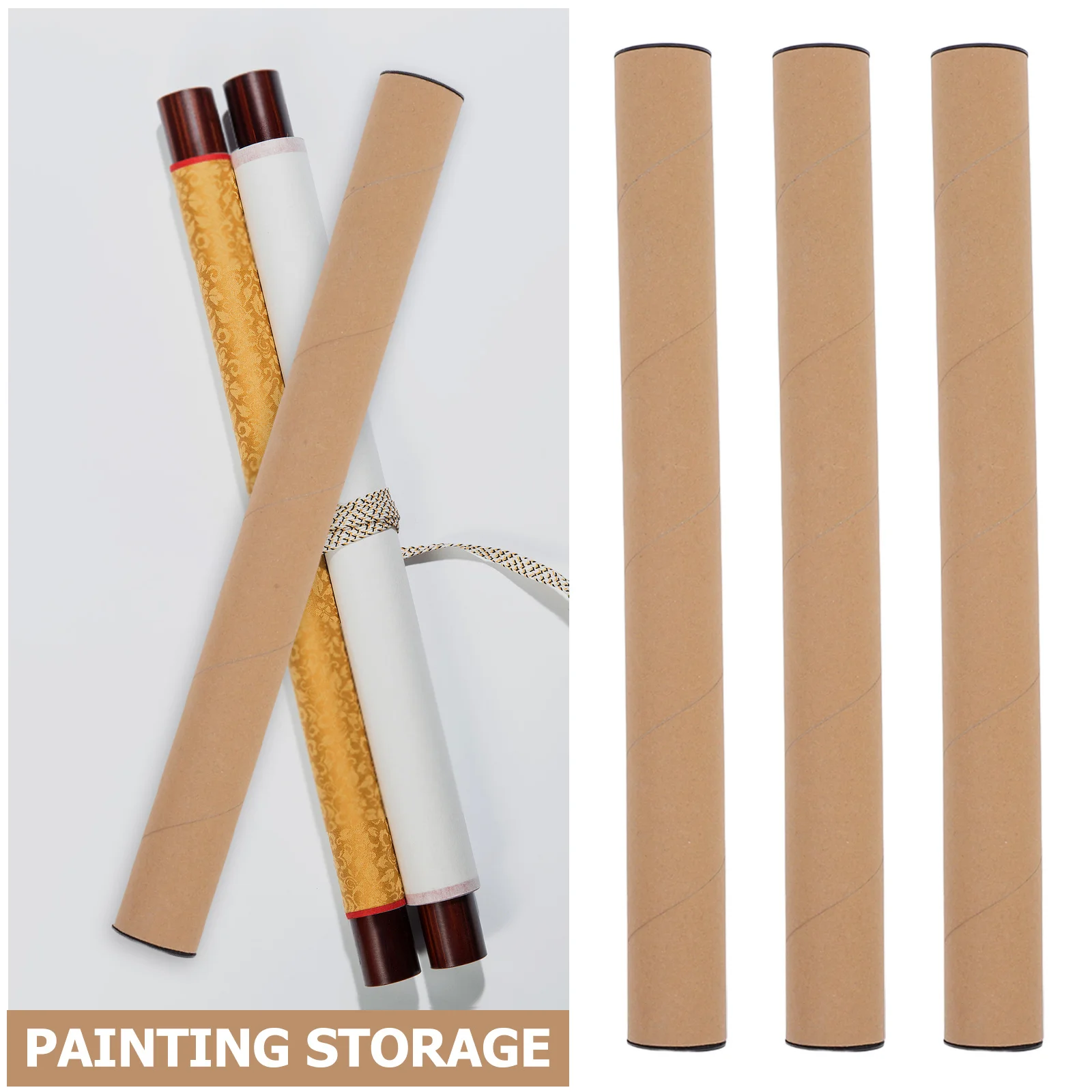 10Pcs Document Mailing Tube Kraft Paper Cylinder with Caps 50x5cm for Posters Maps Artwork Drafting Tube Storage Solution