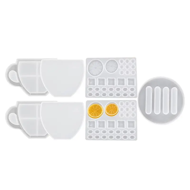 ABHU Coaster Resin Mold, 7 Pcs Coaster Molds For Epoxy Resin, Coffee Cup Shape Resin Shaker Mold With Lemon Coffee Bean Mold