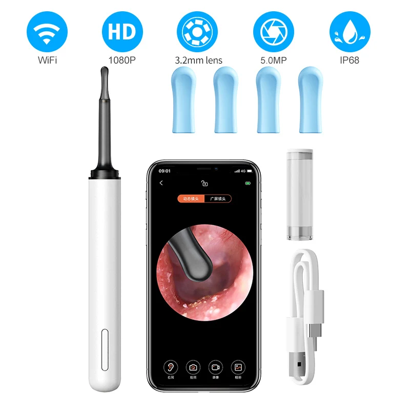 Wifi Ear Wax Cleaner Smart Ear Cleaner Otoscope Ear Wax Removal Tool with Camera Ear Endoscope 1080P Kit for IOS Android