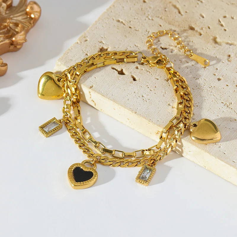 EILIECK الفولاذ المقاوم للصدأ عكسها القلب سحر سوار للنساء العصرية 18K مطلية بالذهب مقاوم للماء المعصم سلسلة مجوهرات هدية