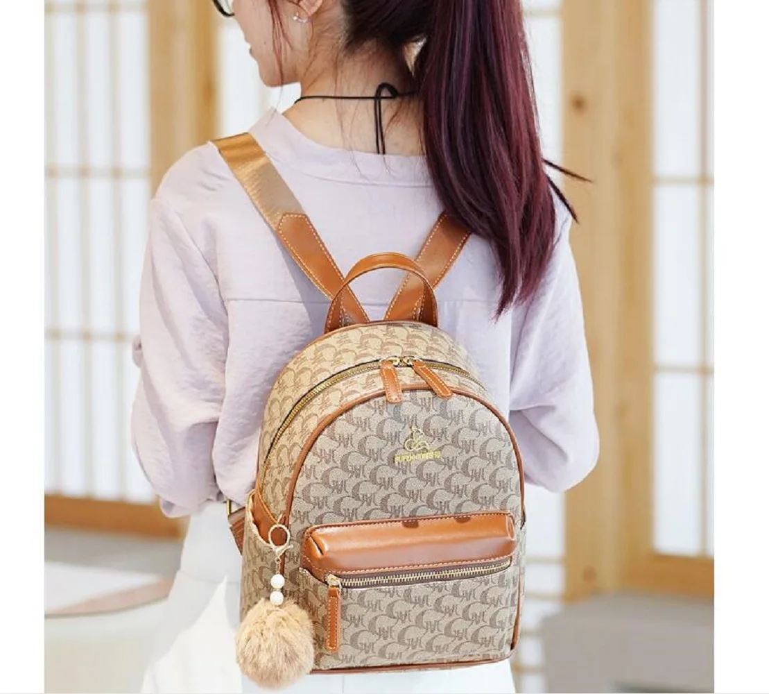 2025 Women's High Quality Soft Leather Backpacks Fashion Vintage Printed Shoulder Bags Totes Casual Travel Backpack School Bag