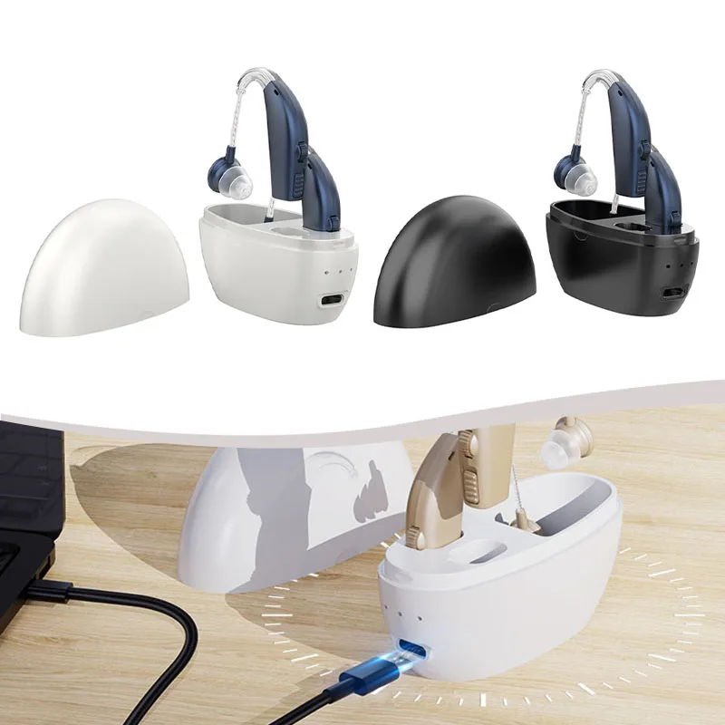 Rechargeable Hearing Aid Set Featuring Portable Charging Case Effective Noise Cancellation and Easy Volume Adjustments