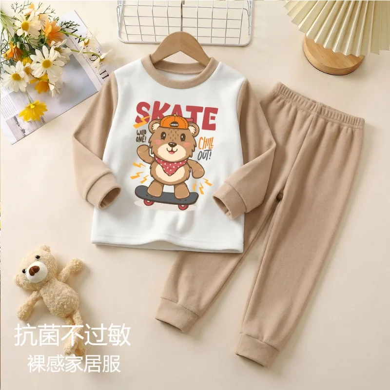 2026 Autumn and Winter Boys and Girls Thicken Warm Pajamas Children's Fleece Home Clothes Sets Kids Soft Sleepwears Casual New