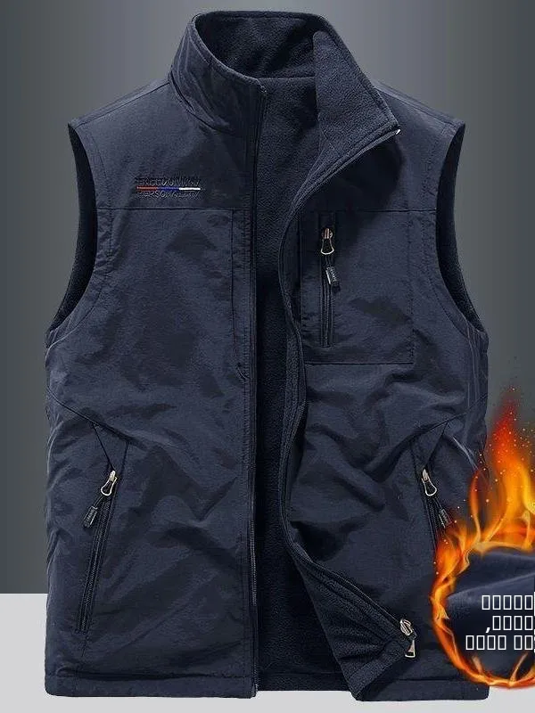

Мужской двусторонний утепленный жилет для активного отдыха, большой размер, с наплечниками, для зимних видов спорта, на молнии