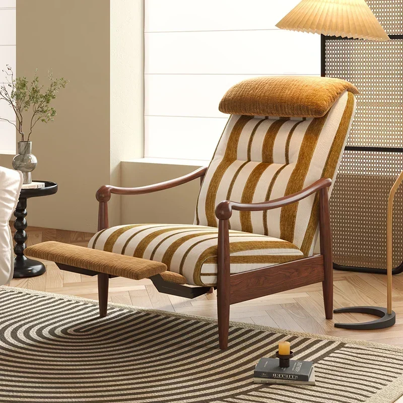 A Sofa chair retro single multi-functional high backrest adjustment solid wood leisure recliner