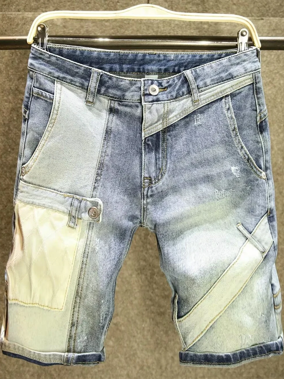 

Летние мужские повседневные джинсовые шорты с цветными вставками, рабочая одежда, прямые джинсы до колена, модная молодежная одежда, комфорт на каждый день