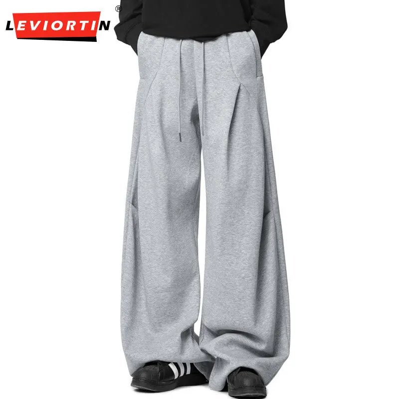 

2025 Spring and Autumn American Retro Unisex Deconstructed Design Sense Grey Curved Knife Casual Sports Loose Wide Leg Pants