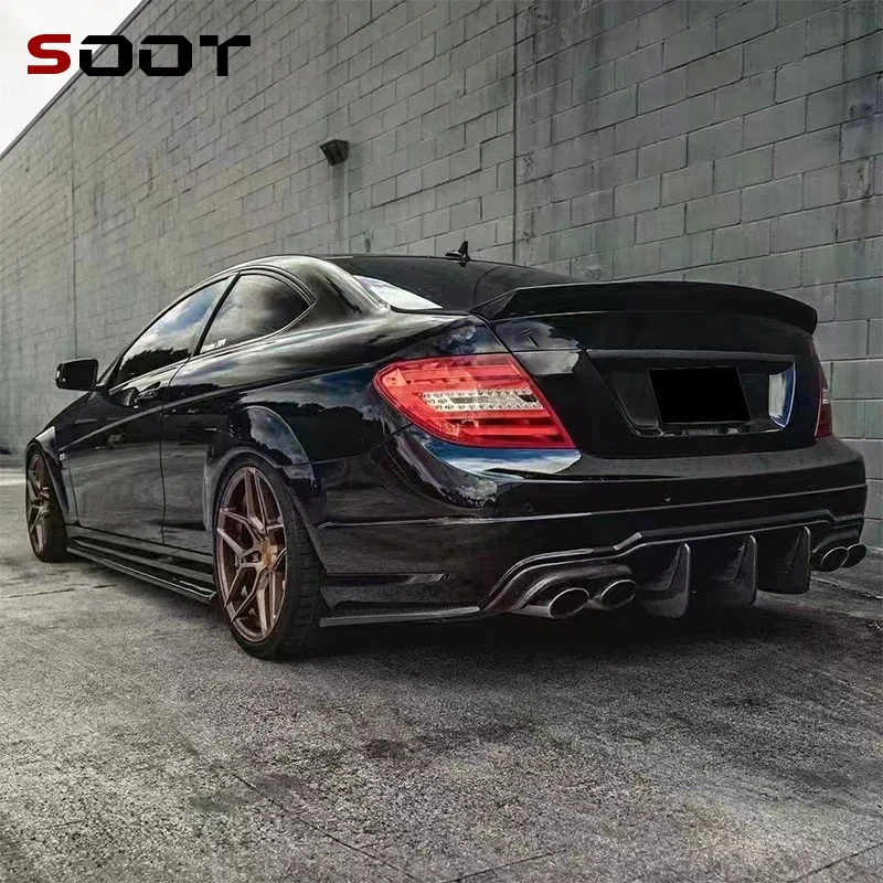 For Mercedes-Benz C Class W204 C63 AMG 2012-2014 Carbon Fiber Rear Bumper Diffuser Lip Spoiler Splitter Protector Upgrade body k view 5
