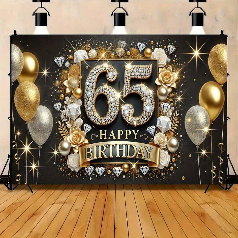 Un bannière de fête d'anniversaire de 65e anniversaire, fond de célébration multifonctionnel en polyester, décoration élégante pour événements