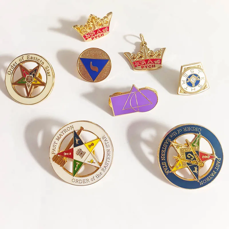50pcs Past Master York Rite Lapel Pin Freemason Keystone Patron Eastern Badges OES Star Cancer Ribbon Brooch