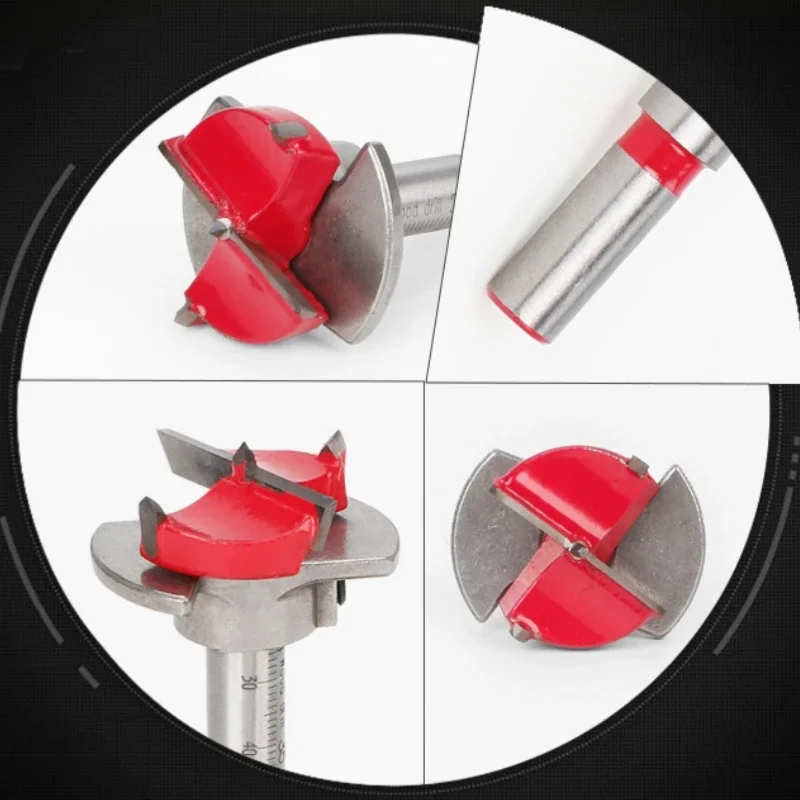 1PCS 35MM Drill Bits Adjustable Cabinet Hinge Hole Opener Woodworking Positioning Drill Bit Red Limit Positioning Hole Opener