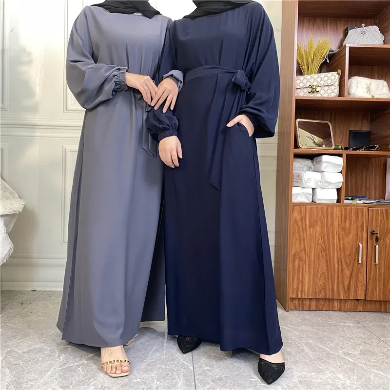 

Hot Selle Simple Style Moroccan Dresses Kaftan Turkey Solid Color Gulf Abayas Islamic Women Long Dress Muslim Saudi Robe Ramadan