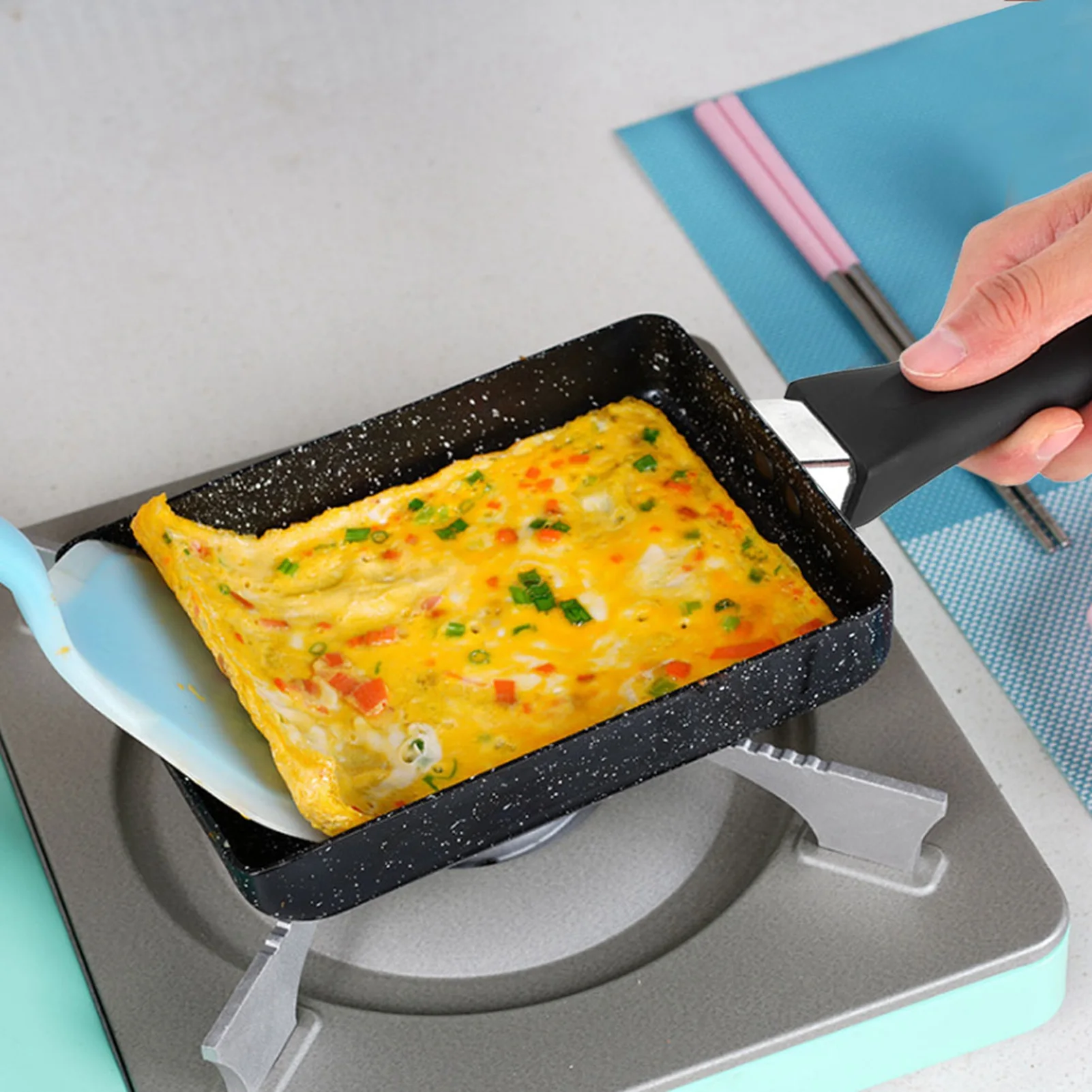 Kitchen Supplies Saucepan Tamagoyaki Saucepan Tamagoyaki Rectangular Non‑Stick Saucepan Plastic Handle Black Omelet Frying Pan
